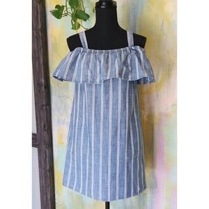 COSTUME J CREW‎ STRIPED Dress Nautical Peasant Blue White Straps Pockets SMALL